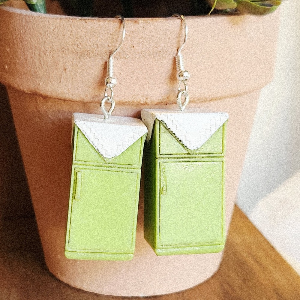 Novelty Lime Green Refrigerator‎ Dangle Earrings Retro Handmade Jewelry 2.25"